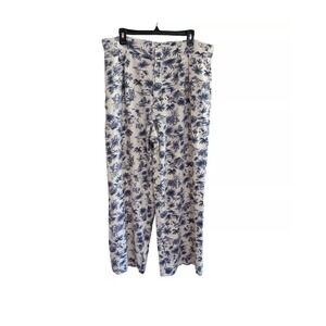 Abercrombie‎ & Fitch Blue White Tropical Linen Blend Wide Leg Pants Size XL
